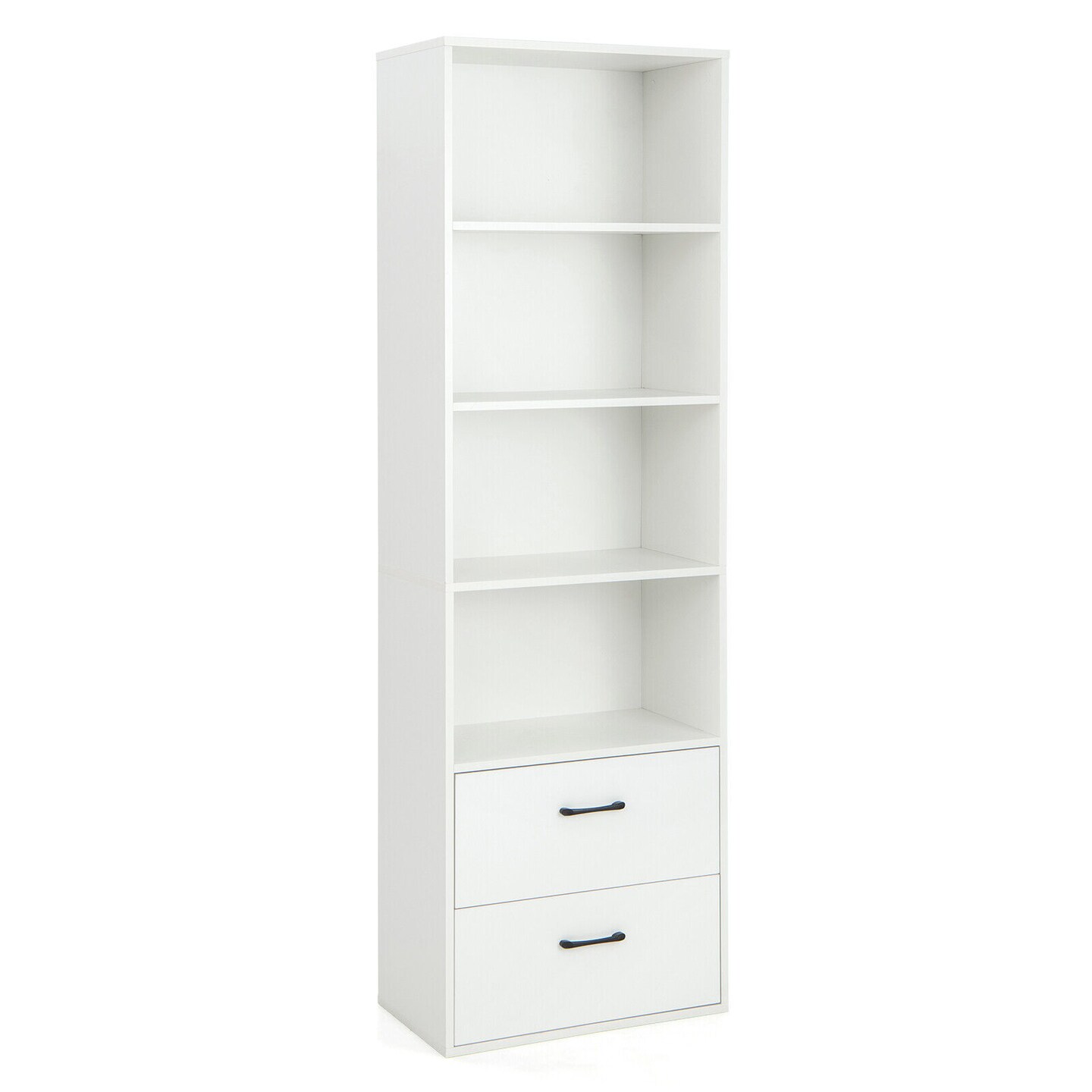 6-Tier Tall Freestanding Bookshelf with 4 Open Shelves and 2 Drawers