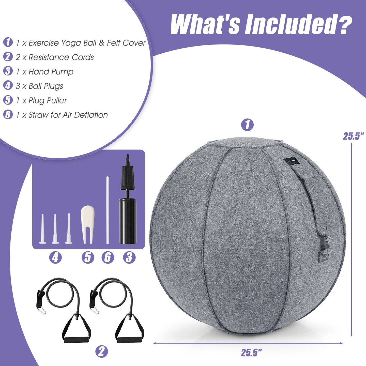 Yoga Sitting Ball with Felt Cover and Air Pump