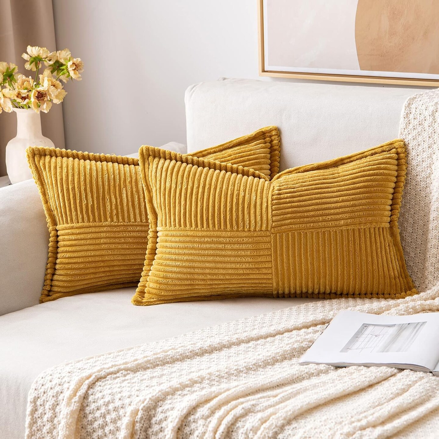 Pack of 2 Boho Striped Corduroy Pillow Covers