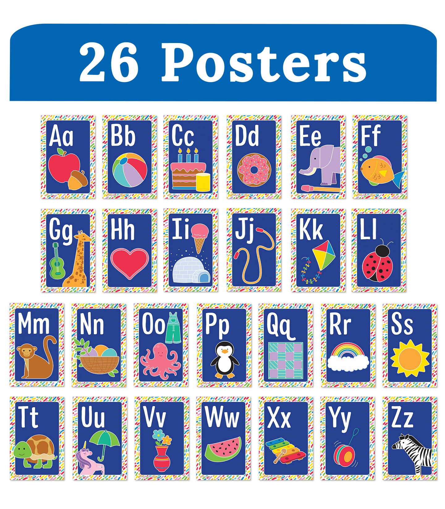 Carson Dellosa 26 pc Set of abc Bulletin Board Decorations, Alphabet Toddler Learning Posters, Letters With Sight Word Images for Sound Recognition, Preschool and Kindergarten Classroom and Wall Decor