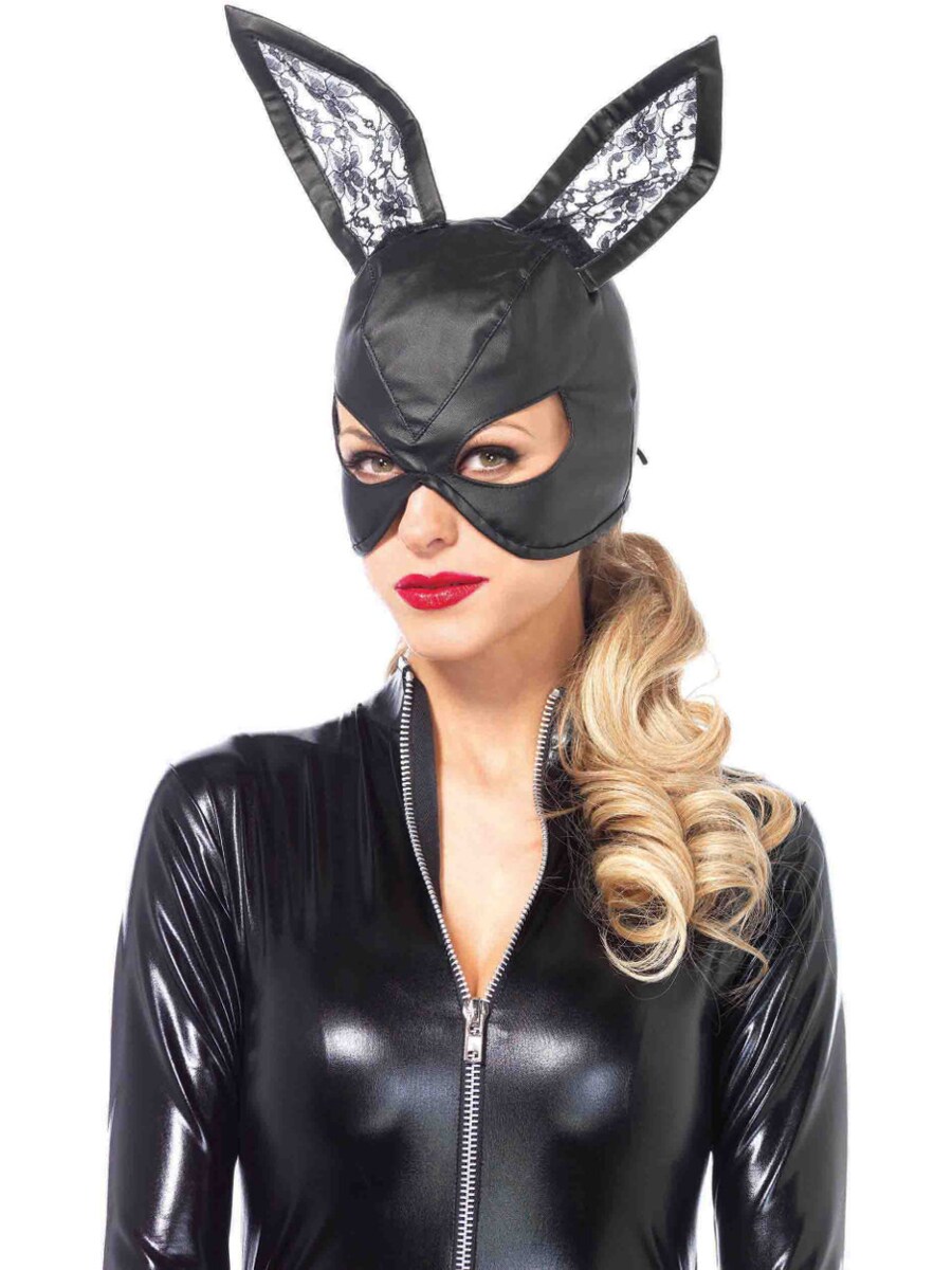 Adult's Womens Faux Leather Black Bunny Mask Costume Accessory