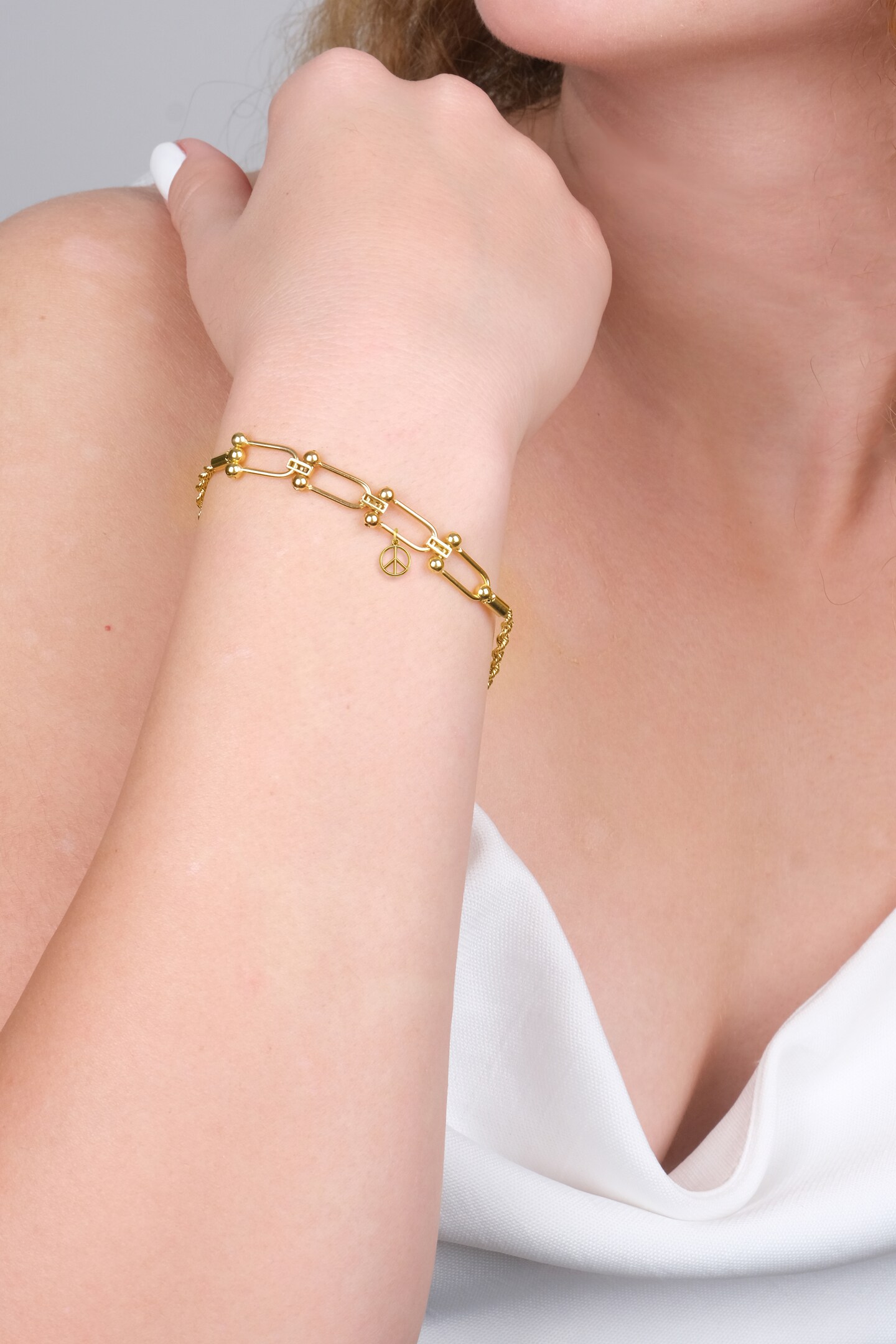 Solid 10k or 14k Gold Peace Symbol Charm with Jump Ring for