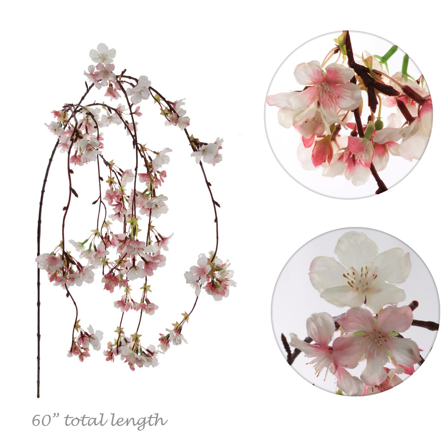 Set of 3: Pink &#x26; White Silk Hanging Cherry Blossom Branches by Floral Home&#xAE;