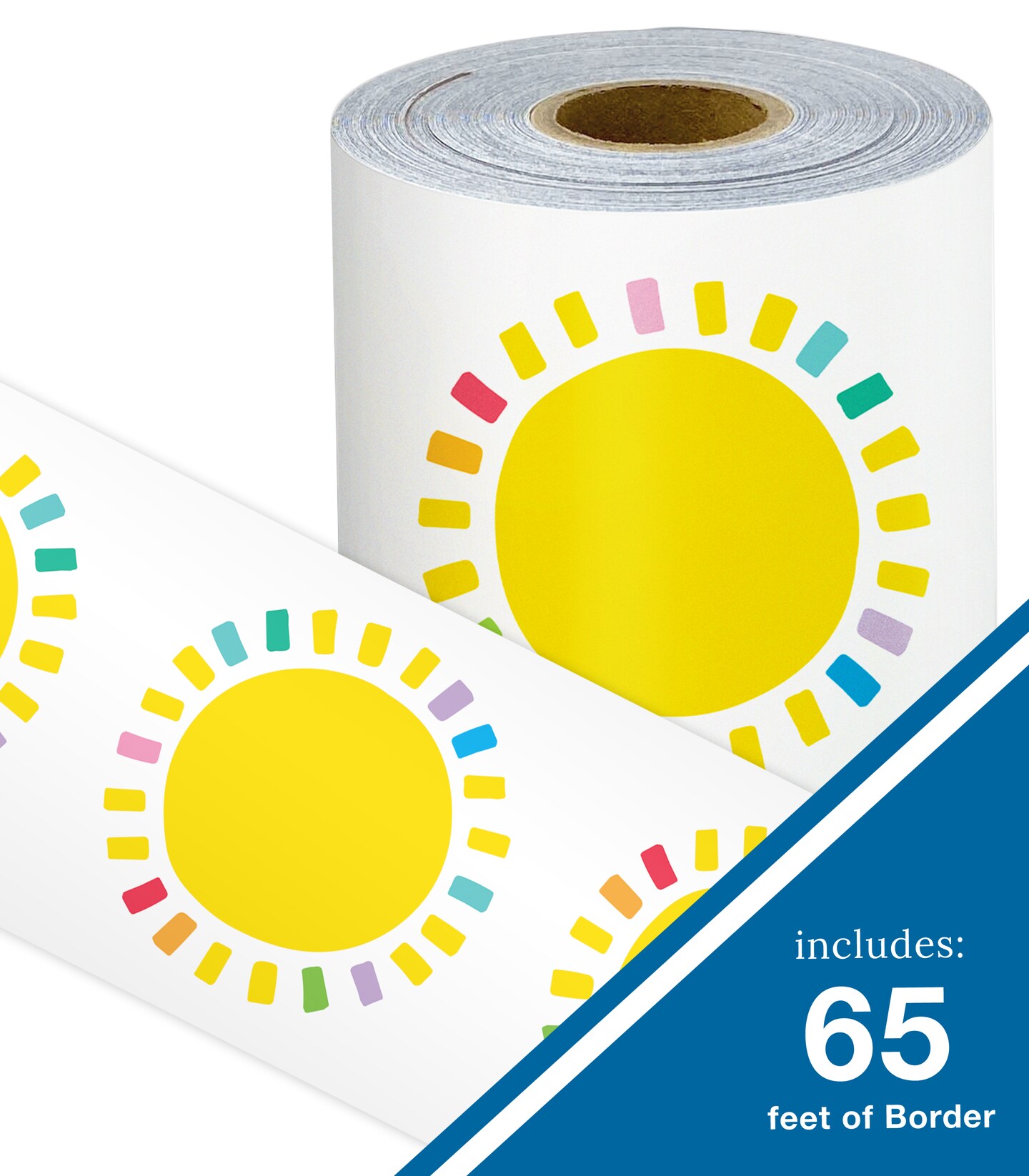 Carson Dellosa Happy Place 65Ft of Sun Bulletin Board Borders, 1 Roll of Sunshine Trim for Rolling Whiteboard, Cork and Posterboard, Classroom Decor, Party, Spring, and Summer Decorations