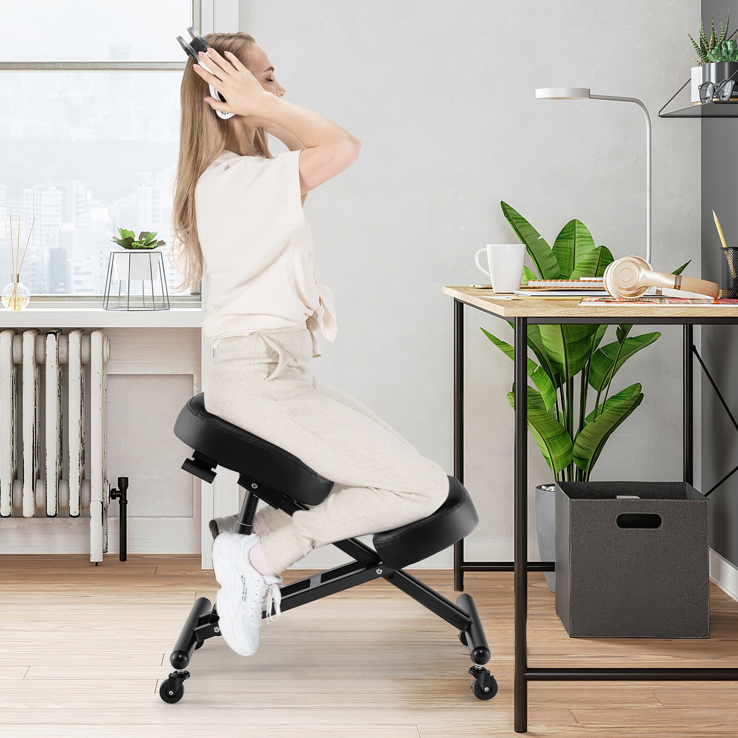 Adjustable Ergonomic Kneeling Chair with Upgraded Gas Spring Rod and Thick Foam Cushions