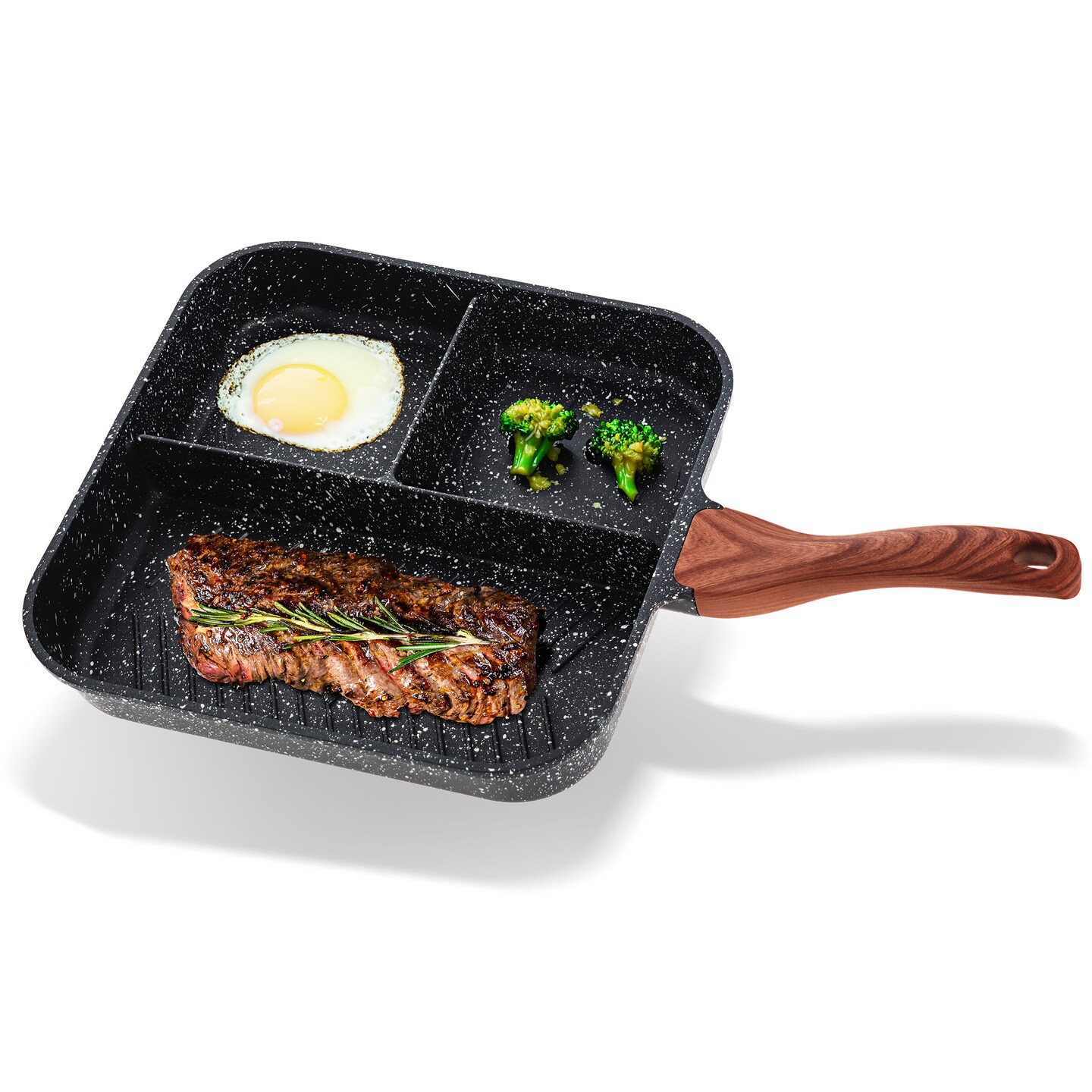 Potted Pans 3 in 1 Breakfast Pan with Sections - 11in Nonstick 3 Way Divided Pan