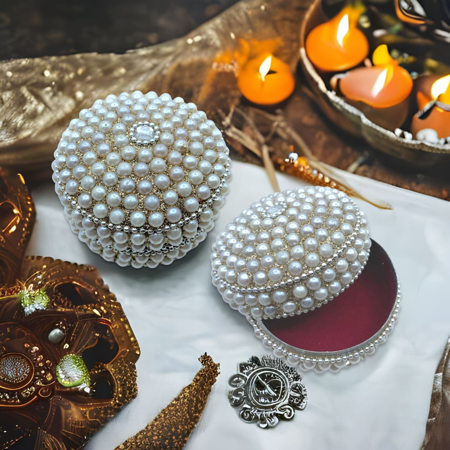 Pearl Jewelry Box for Women and Girls Travel Case Jewelry Organizer Gift Box Indian Pakistani Wedding Favor Diwali Gift for Mother&#x2019;s Day Anniversary Housewarming