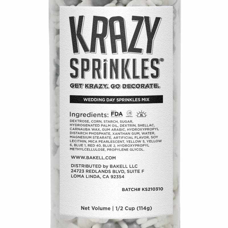 Krazy Sprinkles - Wedding Day Mix (1/2 Cup, 1x Jar) for Cakes, Ice Cream &#x26; Cookies