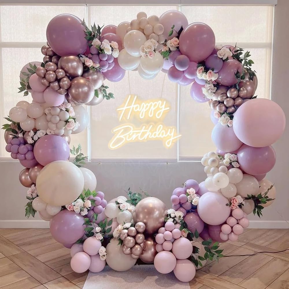146pcs Dusty Purple Balloon Garland Arch Kit, Double-stuffed Pink Sand White Chrome Rose Gold Balloons for Wedding Birthday Baby Shower Bachelor Bridal Shower Lavender Party Decorations