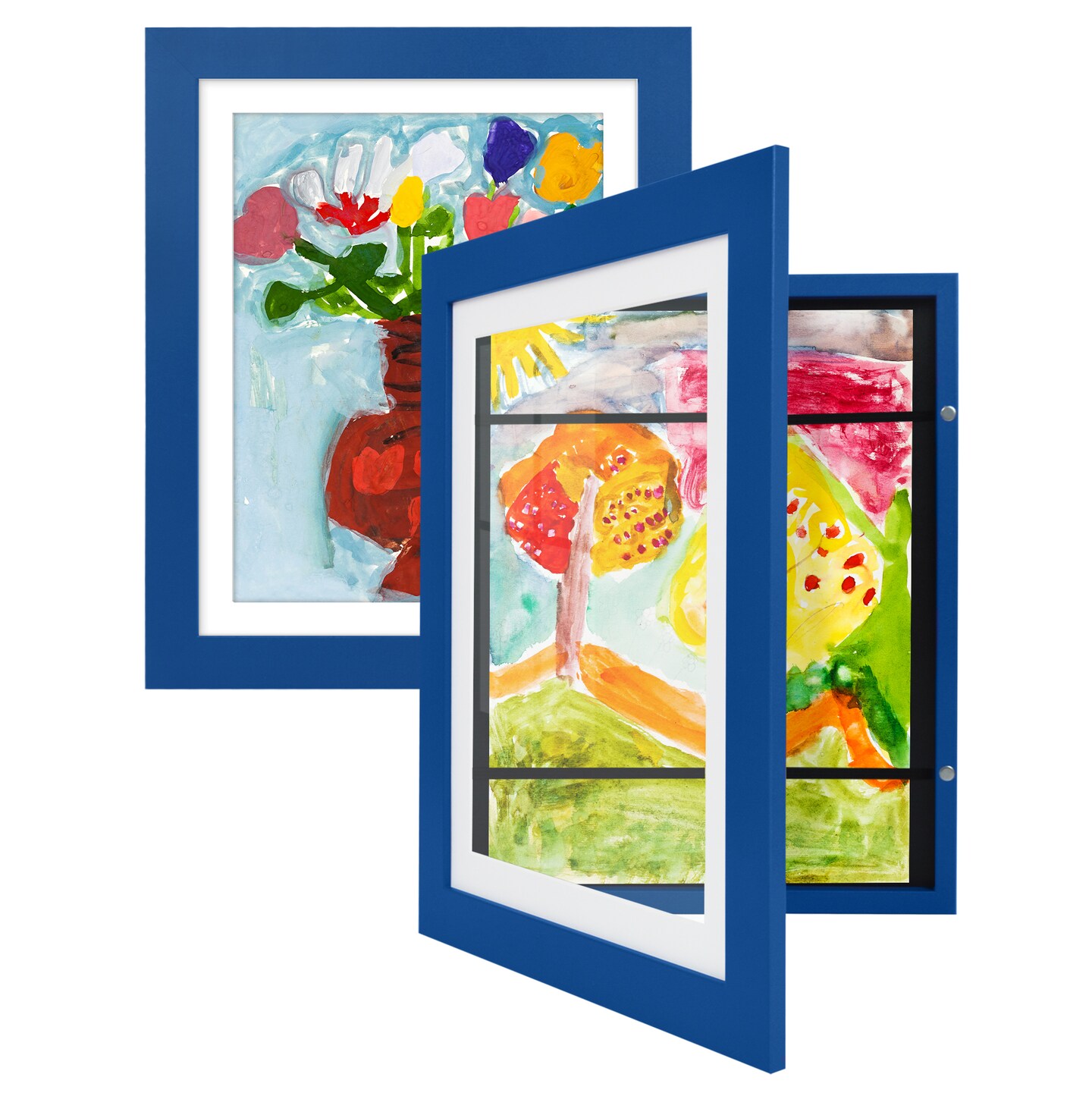 Americanflat 10x12.5 Kids Art Frame - Set of 2 - 8.5x11 with Mat or 10x12.5 without Mat - Kids Artwork Frame - Magnetic Frame Closure - Shatter Resistant Glass - Hanging Hardware