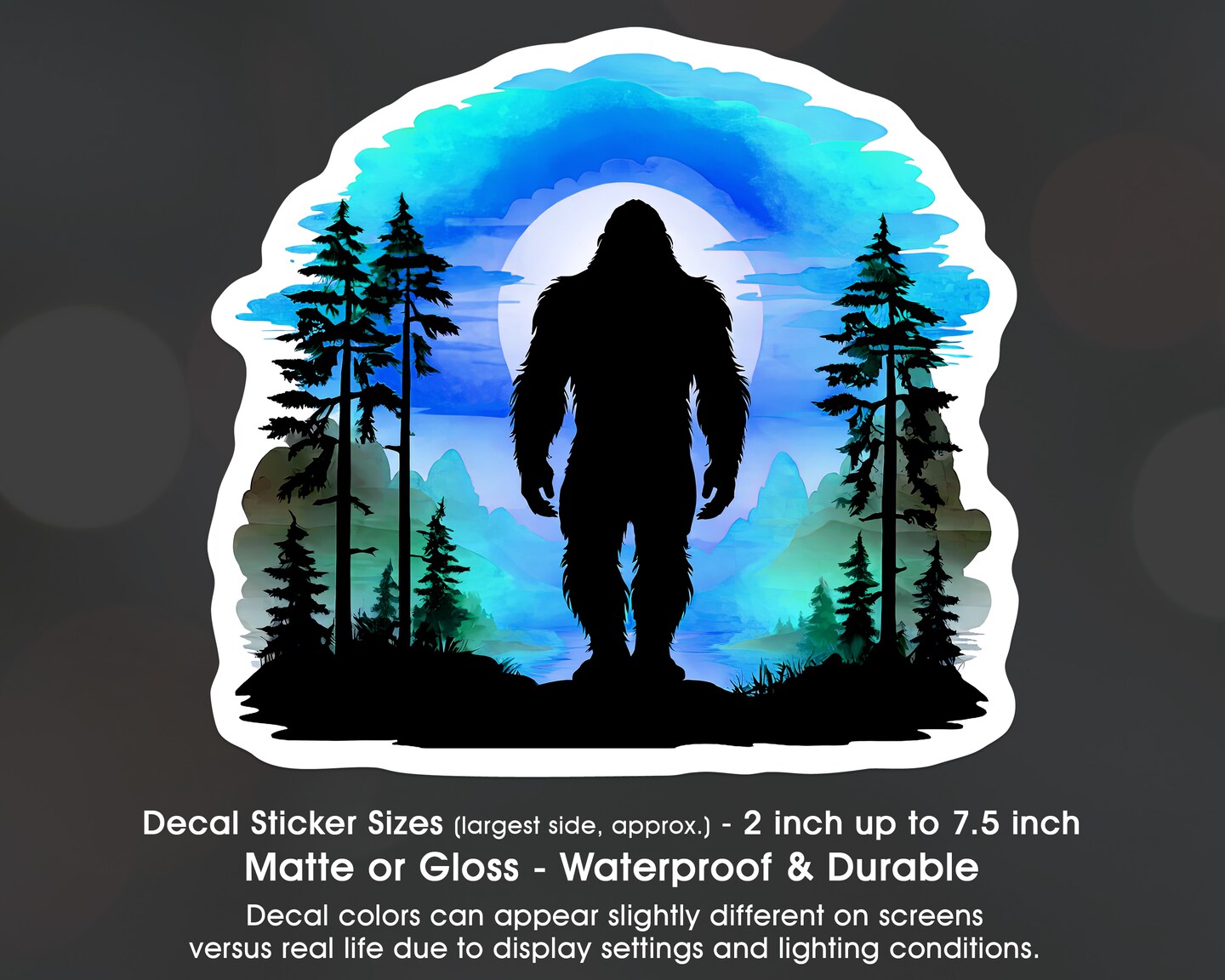 Bigfoot Silhouette Moon, Vinyl Decal Sticker In Multiple Sizes, Waterproof Indoor Outdoor, Car, Window, Laptop, Tumbler ...