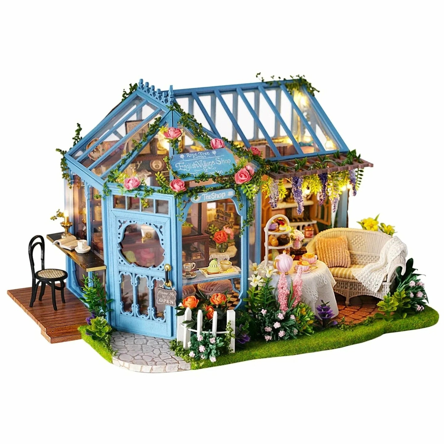 Miniature Wizardi Roombox Kit - Rose Garden Tea House Dollhouse Kit