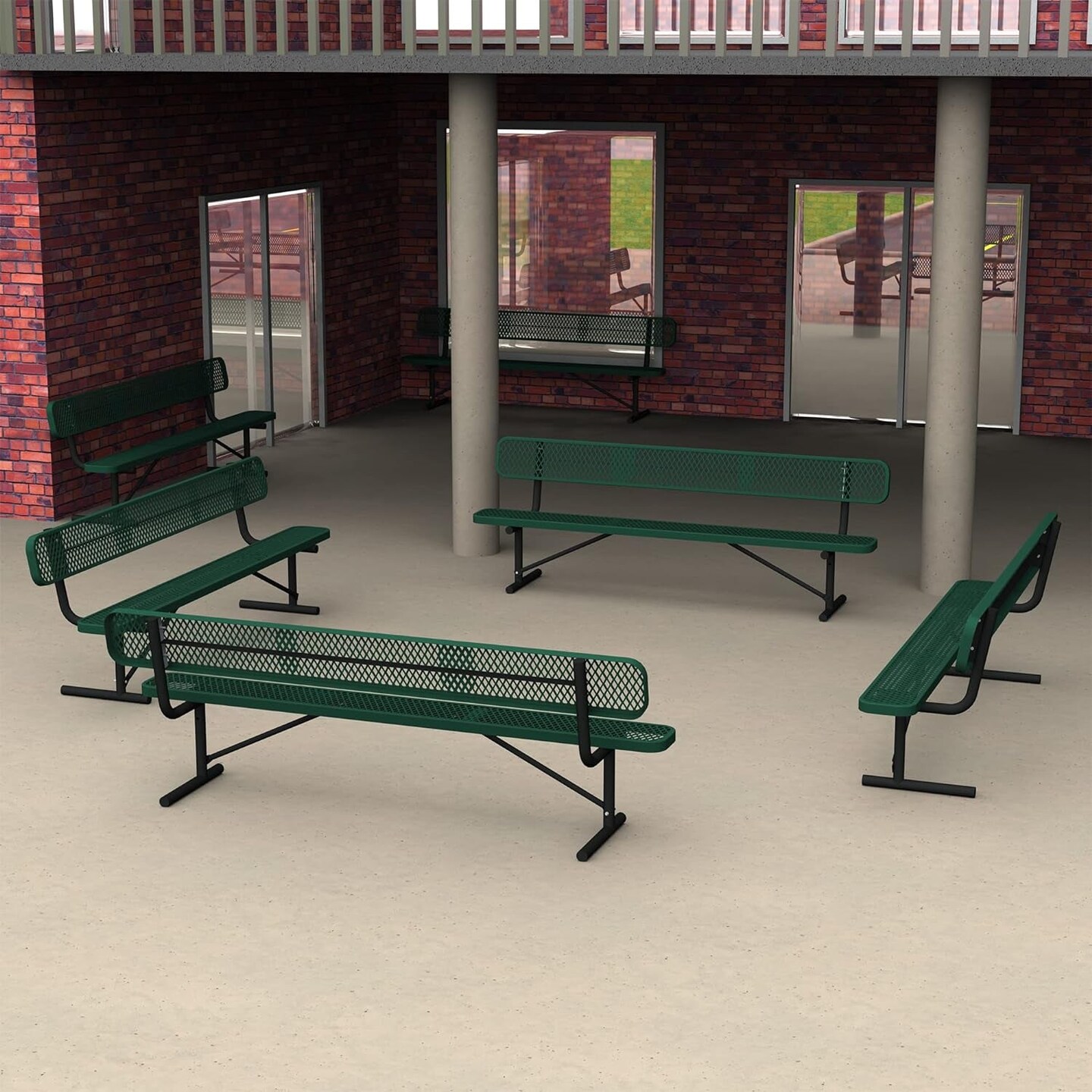 Norwood Commercial Furniture Open Air Series 8&#x27; Rectangular Surface Mount Bench, 8&#x27; Commercial-Grade Steel Portable Outdoor Bench with Back, Red