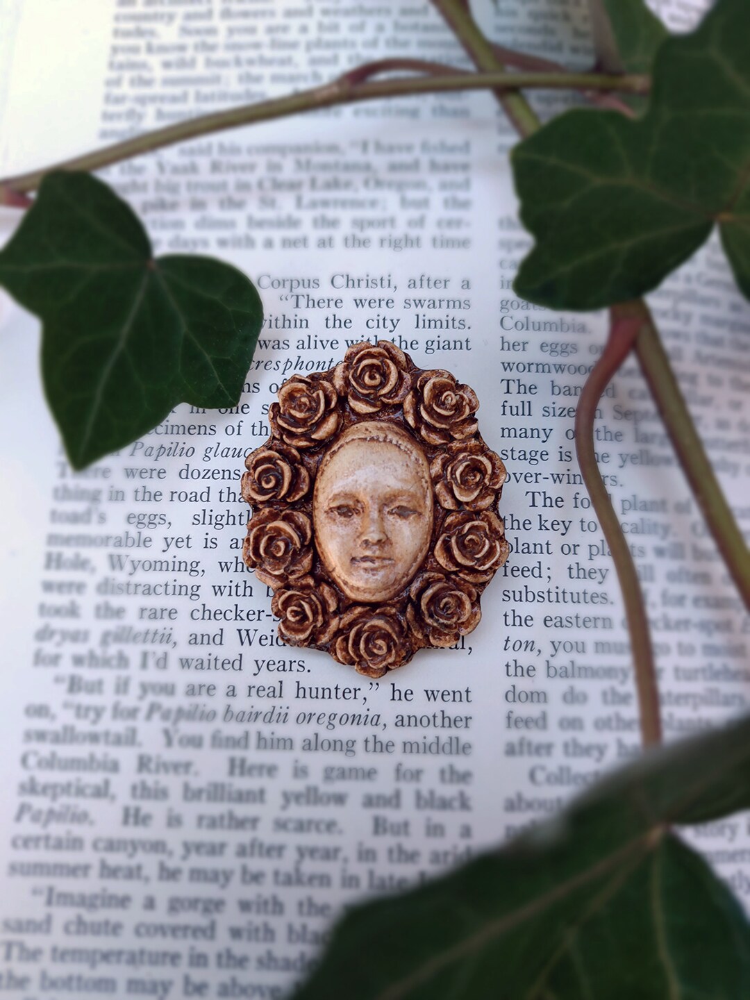 Face with Roses Brooch Handmade Lapel Pin Clay Dark Academia Art Cosplay Accessory OOAK - Spec II by ZeroArtefacts product 4