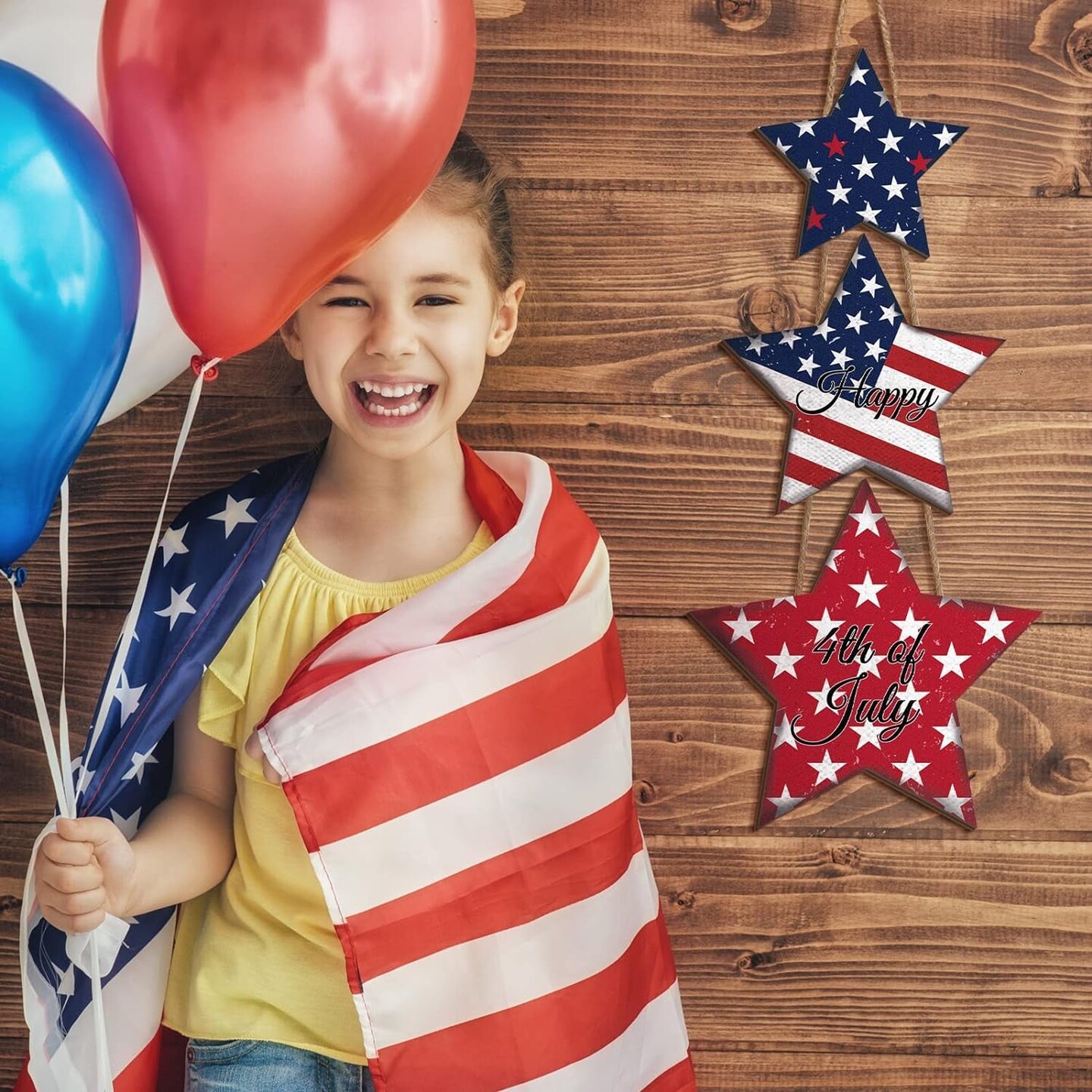 4Th of July Door Sign Decorations Patriotic Star Wooden Signs Independence Day Welcome Hanging Sign Memorial Day Door Hanger American Flag for Front Door Porch Wall Decor