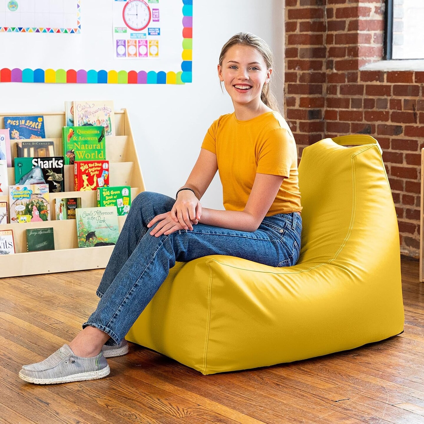 Juniper Jr Kids Classroom Bean Bag Chair, Premium Vinyl, Purple