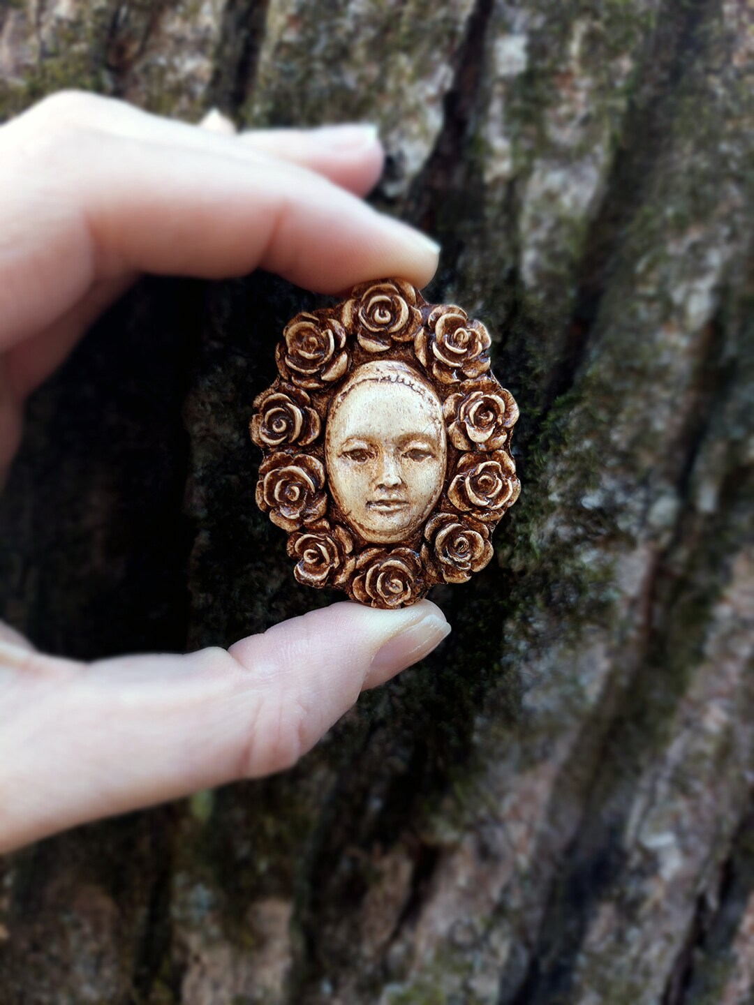 Face with Roses Brooch Handmade Lapel Pin Clay Dark Academia Art Cosplay Accessory OOAK - Spec II by ZeroArtefacts product 2