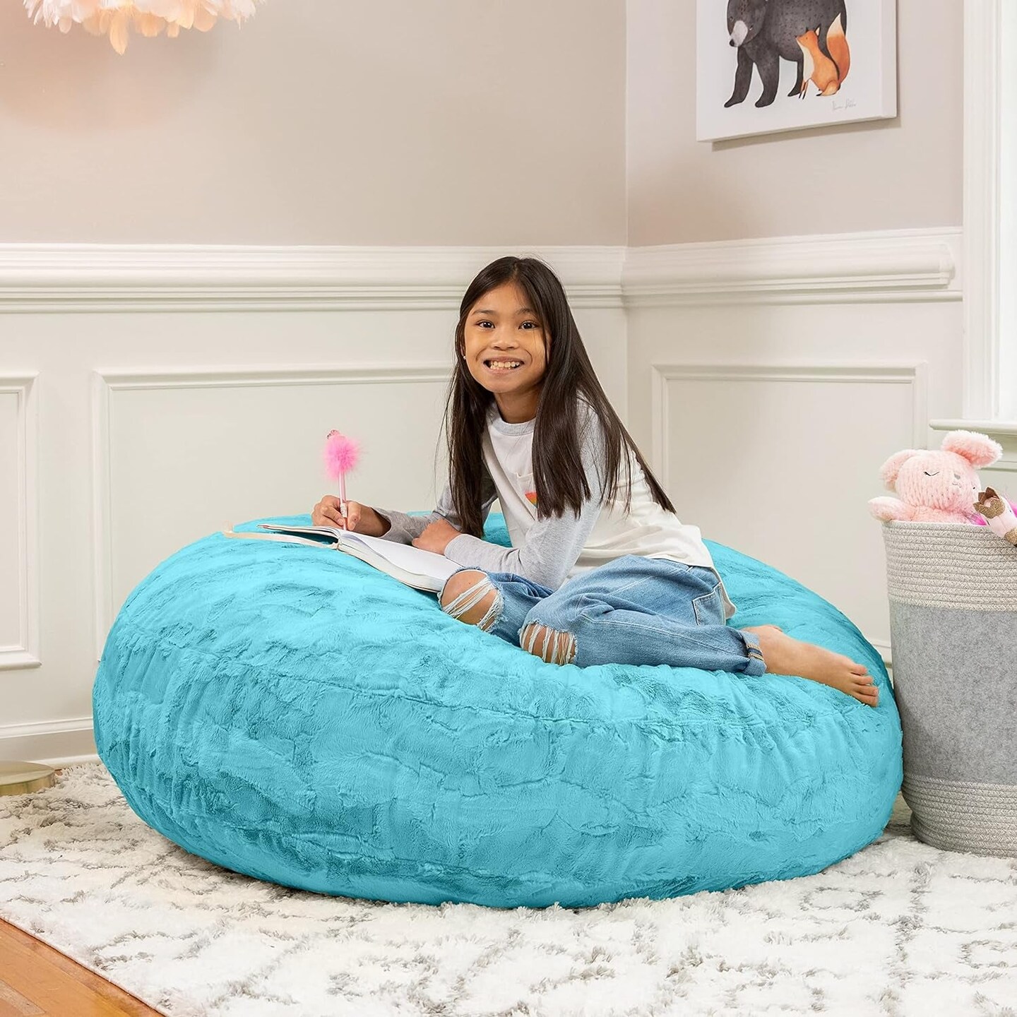 Cocoon 4 Foot Bean Bag Chair - Faux Fur, Maui Turquoise