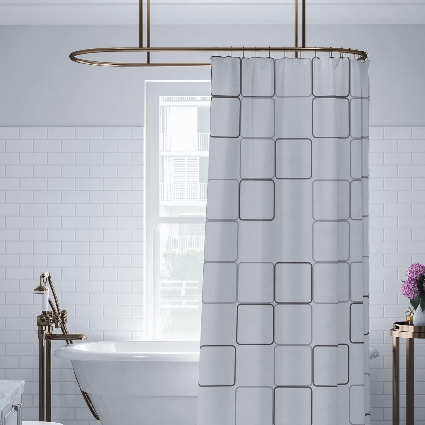 Modern Geometric Water Resistant Polyester Shower Curtain 72 x 72