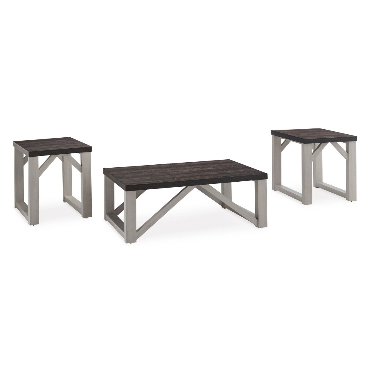 Saltoro Sherpi 3 Piece Coffee and End Table Set, 2 Tone, Gray Plank Top, Antique White Base-