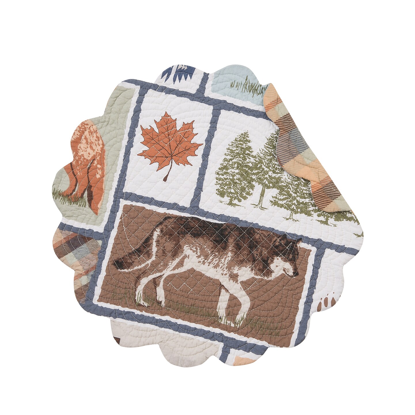 Oakley Maple Leaf Pine Trees Wolf Scalloped Round Tabletop Placemats, Set of 6