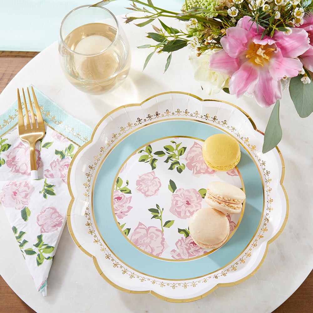 Tea Time Whimsy 9 in. Premium Paper Plates - Blue (Set of 16)