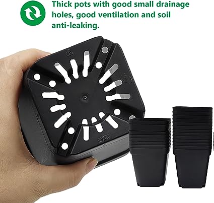 RooTrimmer Black 90-Pack 3.54" Square Plastic Nursery Seedling Flower Pots