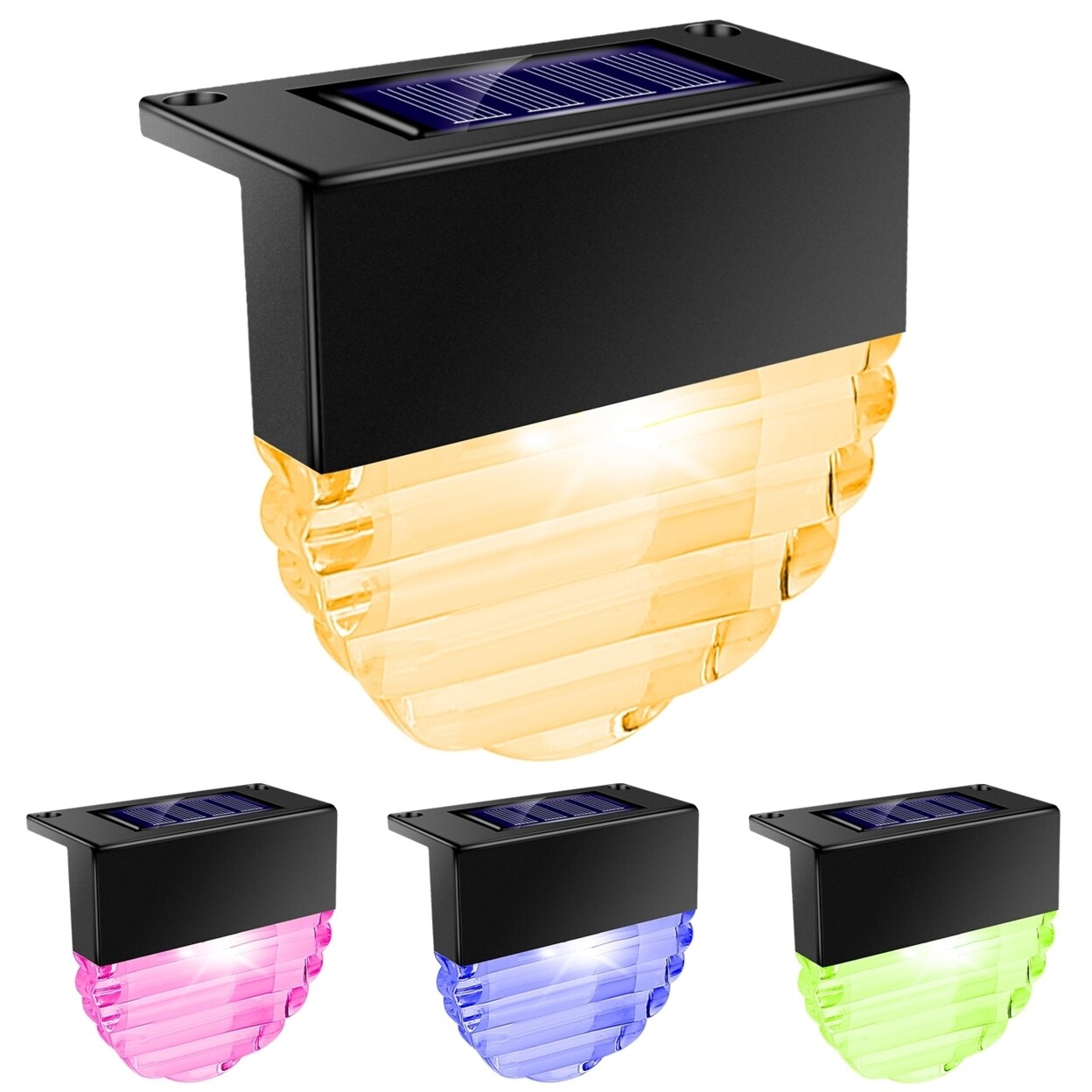 Global Phoenix 4Pcs Solar Deck Lights Outdoor LED RGB Solar Decorative Step Fence Lamp IP55 Waterproof Warm Color Changing Night Lights
