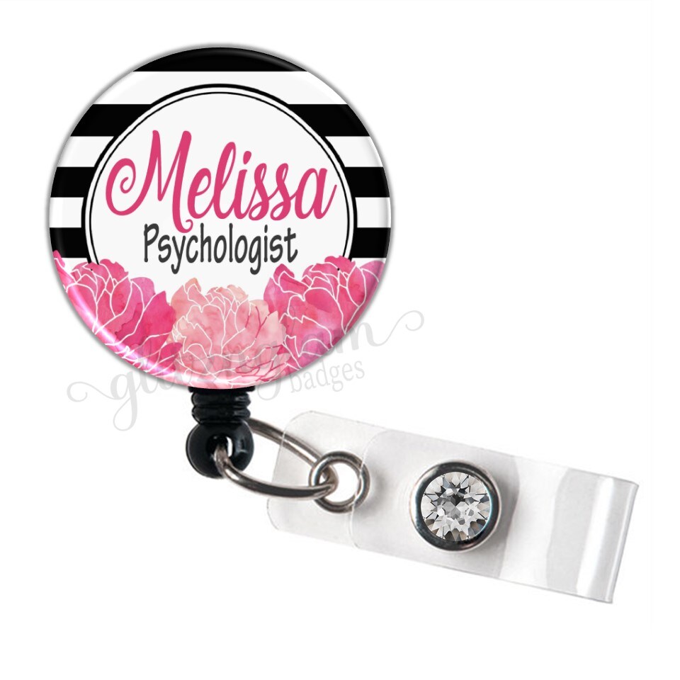 Pink Floral Badge Holder, Flower Badge Reel, Personalized Badge