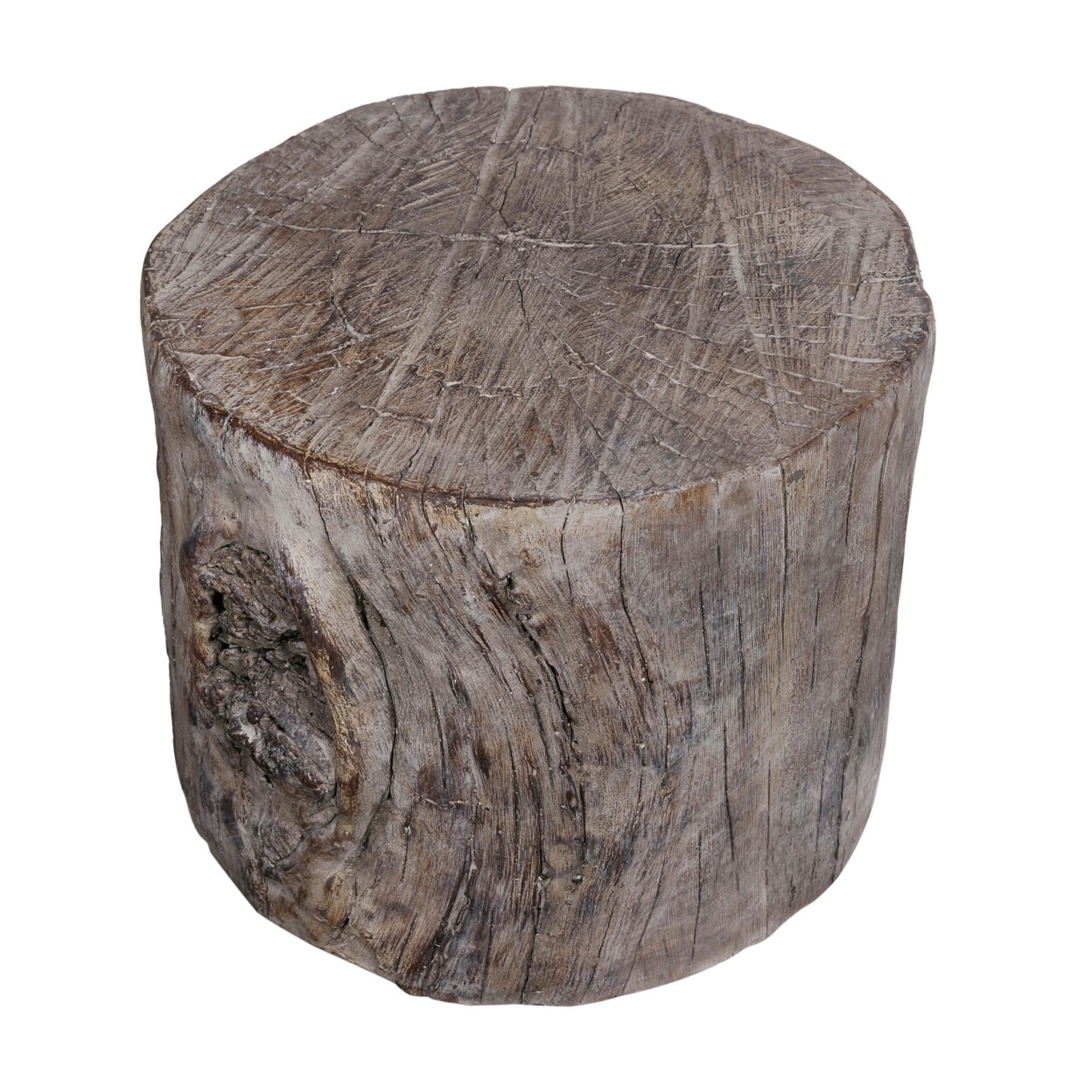 Saltoro Sherpi 9 Inch Cement Stool Table, Tree Stump Design, Round Top, Classic Brown-