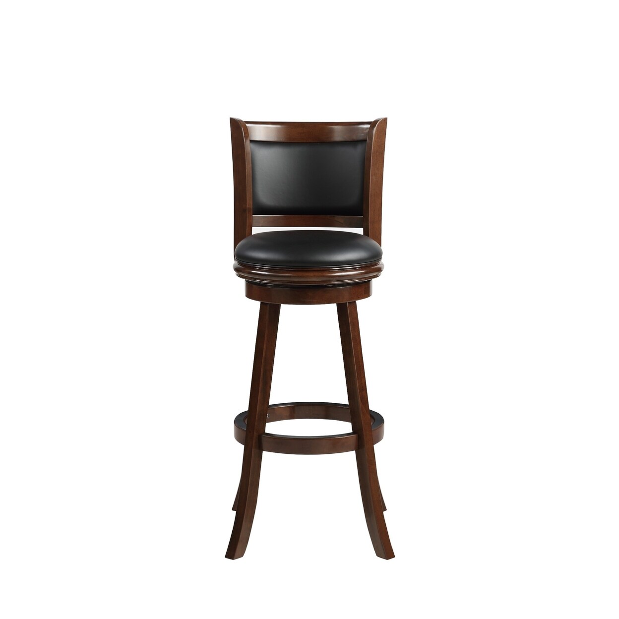 Saltoro Sherpi Pio 34 Inch Extra Tall Swivel Bar Stool, Wood, Faux Leather, Espresso Brown-
