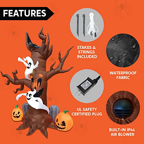 Joiedomi 8 FT Halloween Inflatable Scary Tree with Ghost, Pumpkin and Tombstone, Blow Up Inflatables with Build-in LEDs for Halloween Party Indoor, Outdoor, Yard, Garden, Lawn Decorations