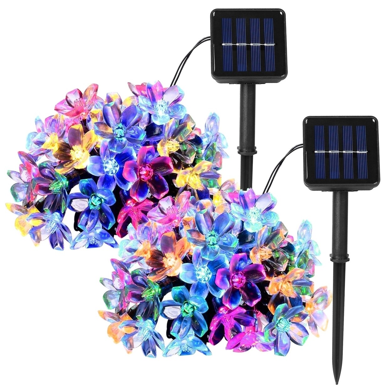 2Pcs Solar Powered String Lights 50Led Colorful Flower Lights Ip65 Waterproof