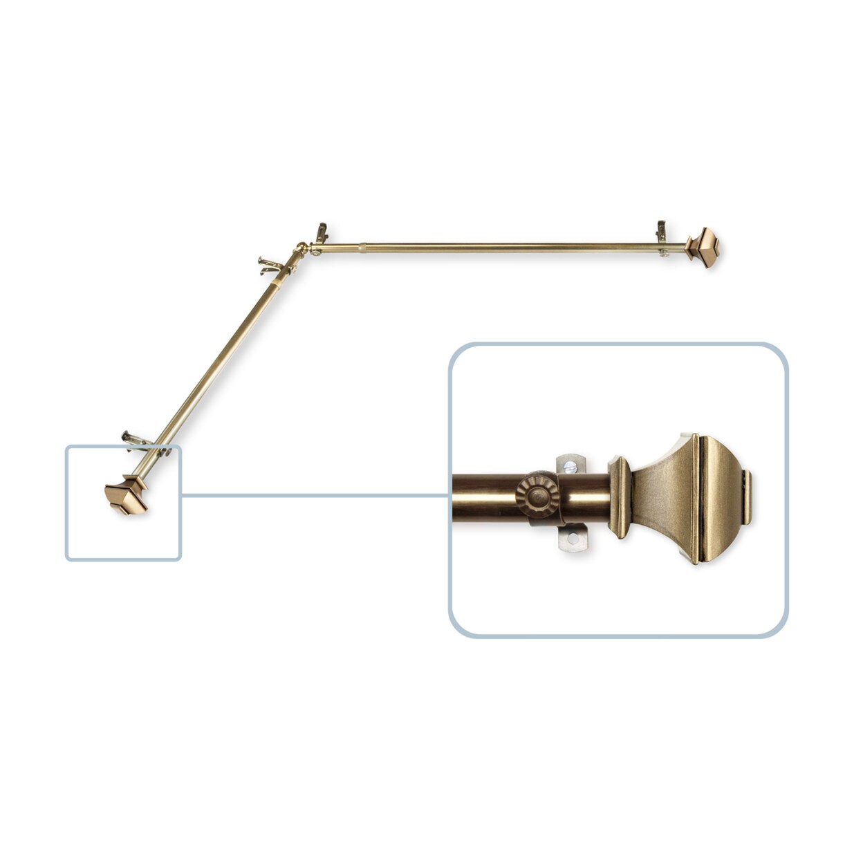 Hermosa Home   Marty 13 by 16&#x22; Corner Window Curtain Rod - Antique Brass