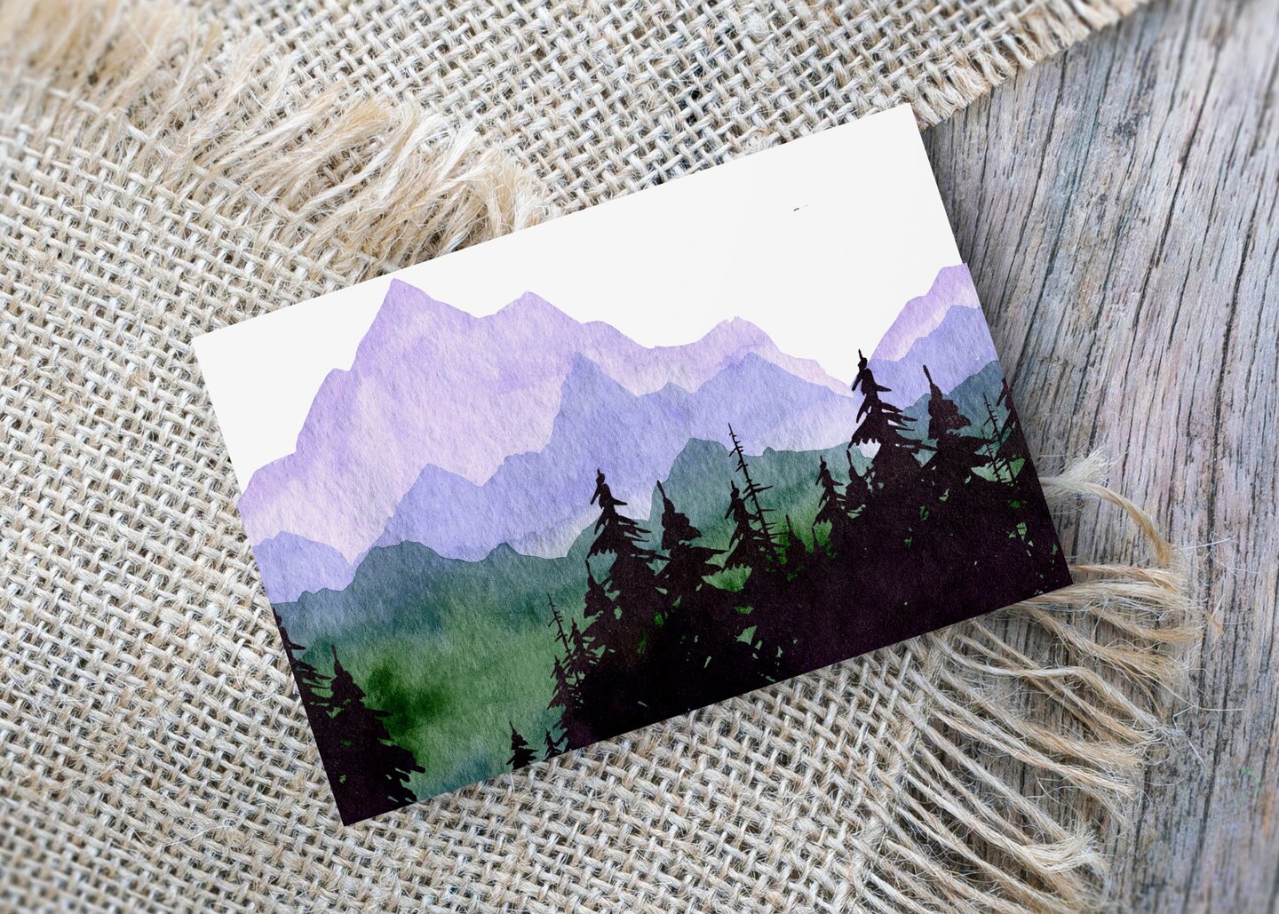 Watercolor Mountain Rustic Boxed Card Set Textured Linen Cardstock ...