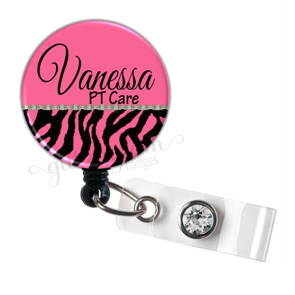 Personalized Retractable Badge Reel, Pink Retractable Badge Clip