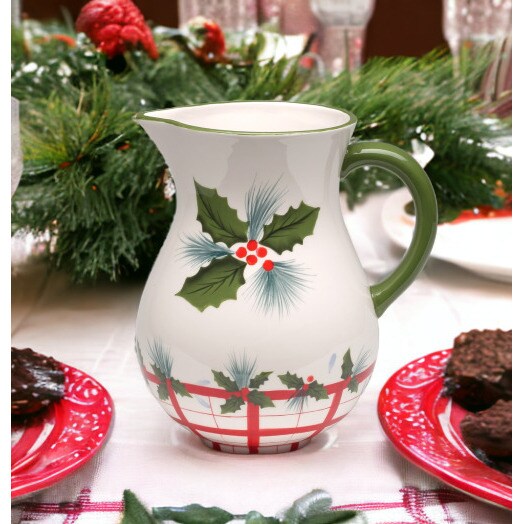 Ceramic Christmas Drink Pitcher 7.75In Holiday Decor Kitchen