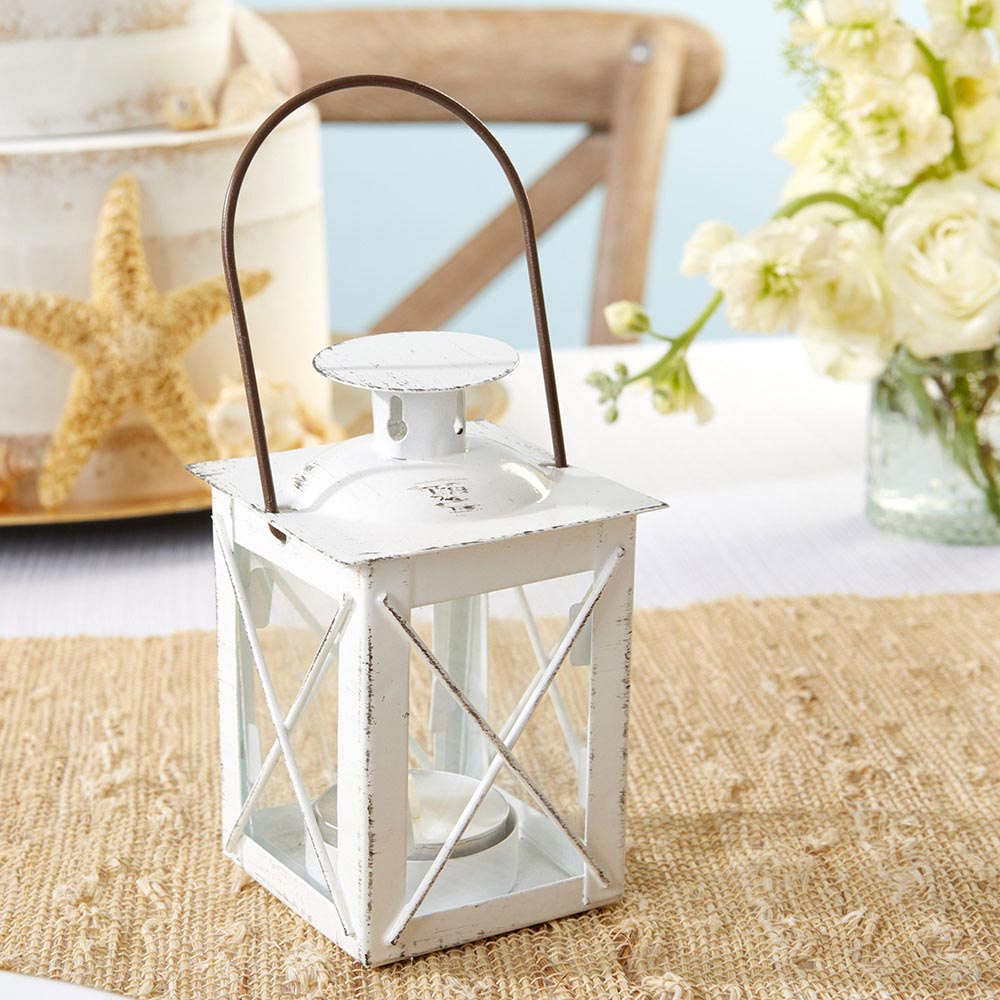 Kate Aspen Decorative Lanterns - Set of 12 - Luminous Distressed Metal Lantern Candle Holders for Wedding, Home Decor and Party - 4.5" H (6.5" H with Handle) White