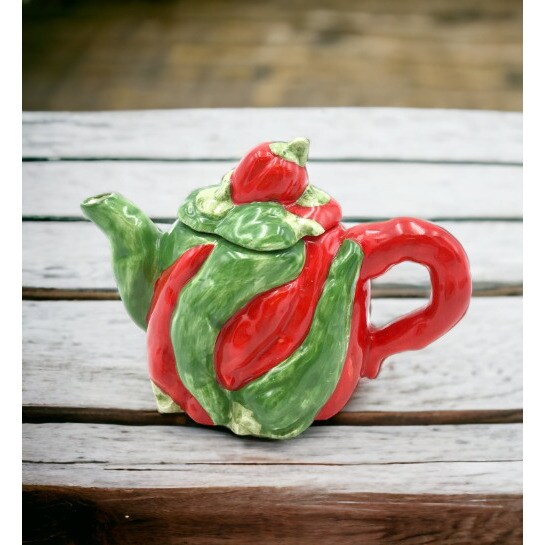 Ceramic Red Pepper Mini Teapot 2.25In Farmhouse Kitchen Or Her