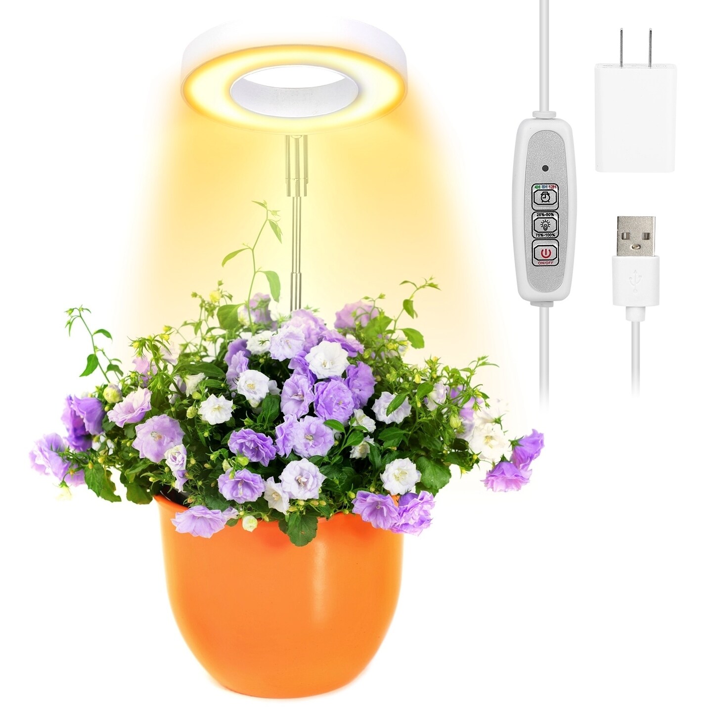 Global Phoenix Plant Grow Light 48Pcs LED Beads Height Angle Adjustable Ring Lamp Automatic Timer Dimmable Warm White Light for Bonsai