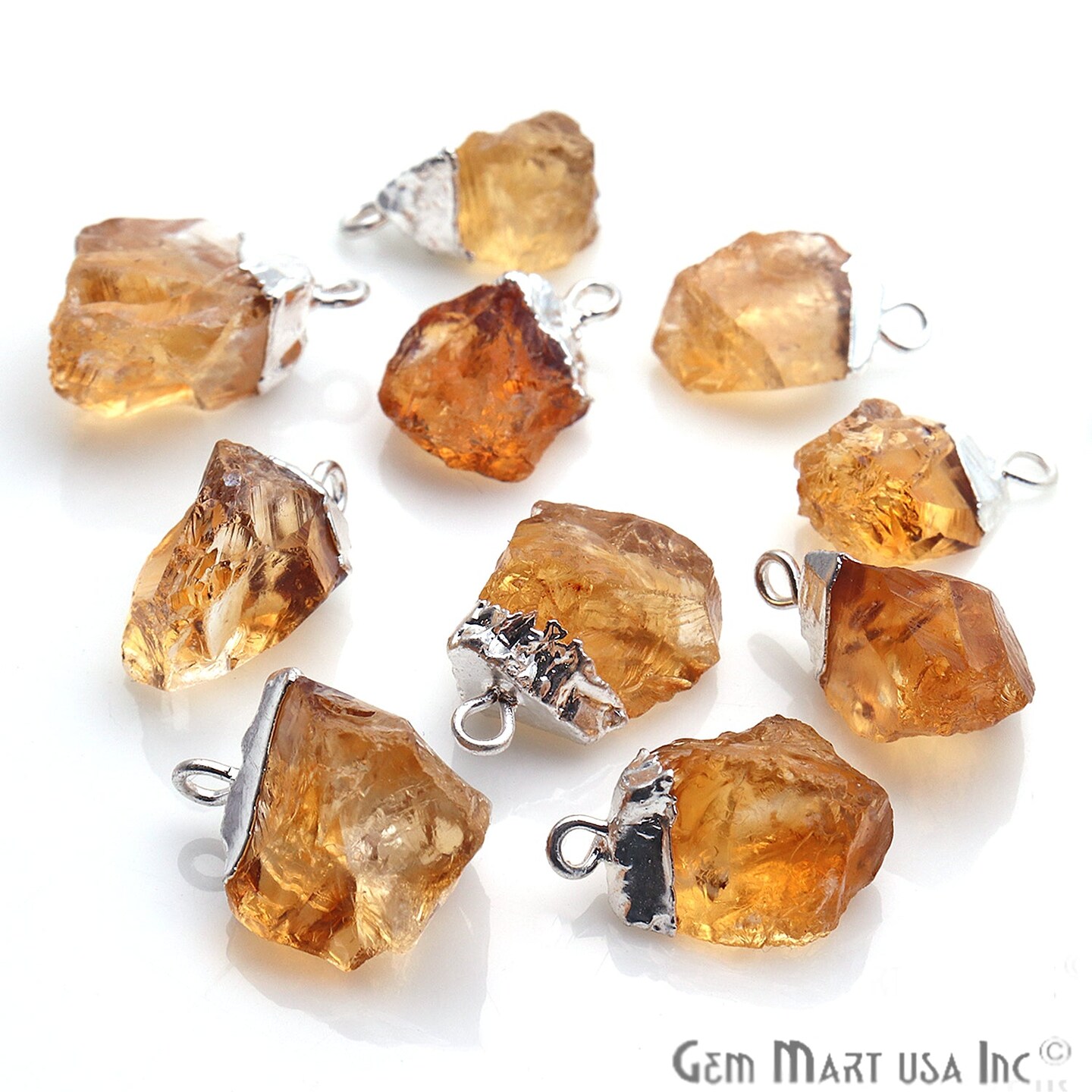 Rough Gemstone Pendant, Birthstone Raw Pendant, Silver Electroplated Connector Charms, 15x10mm (Approx), 1 pc, GemMartUSA (50470)
