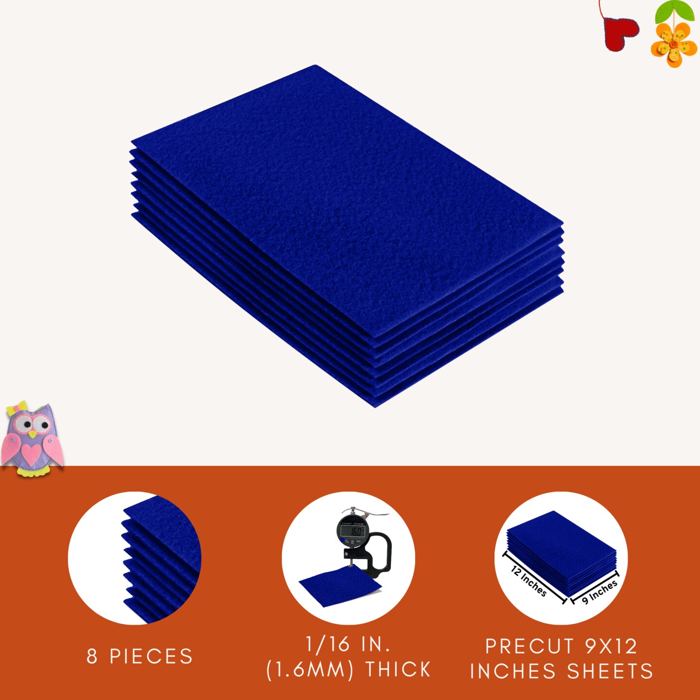 FabricLA Acrylic Felt Sheets for Crafts - Precut 9" X 12" Inches (20 cm X 30 cm) Felt Squares - Use Felt Fabric Craft Sheets for DIY, Costume, and Decoration | Royal Blue - 8 Pieces