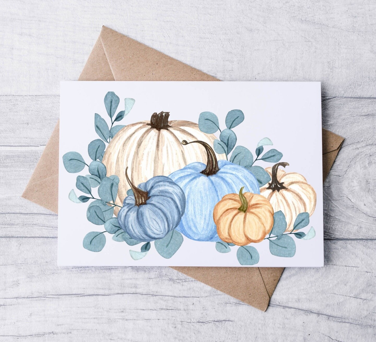 Watercolor Pumpkin Fall Boxed Card Set Textured Linen Cardstock Folded