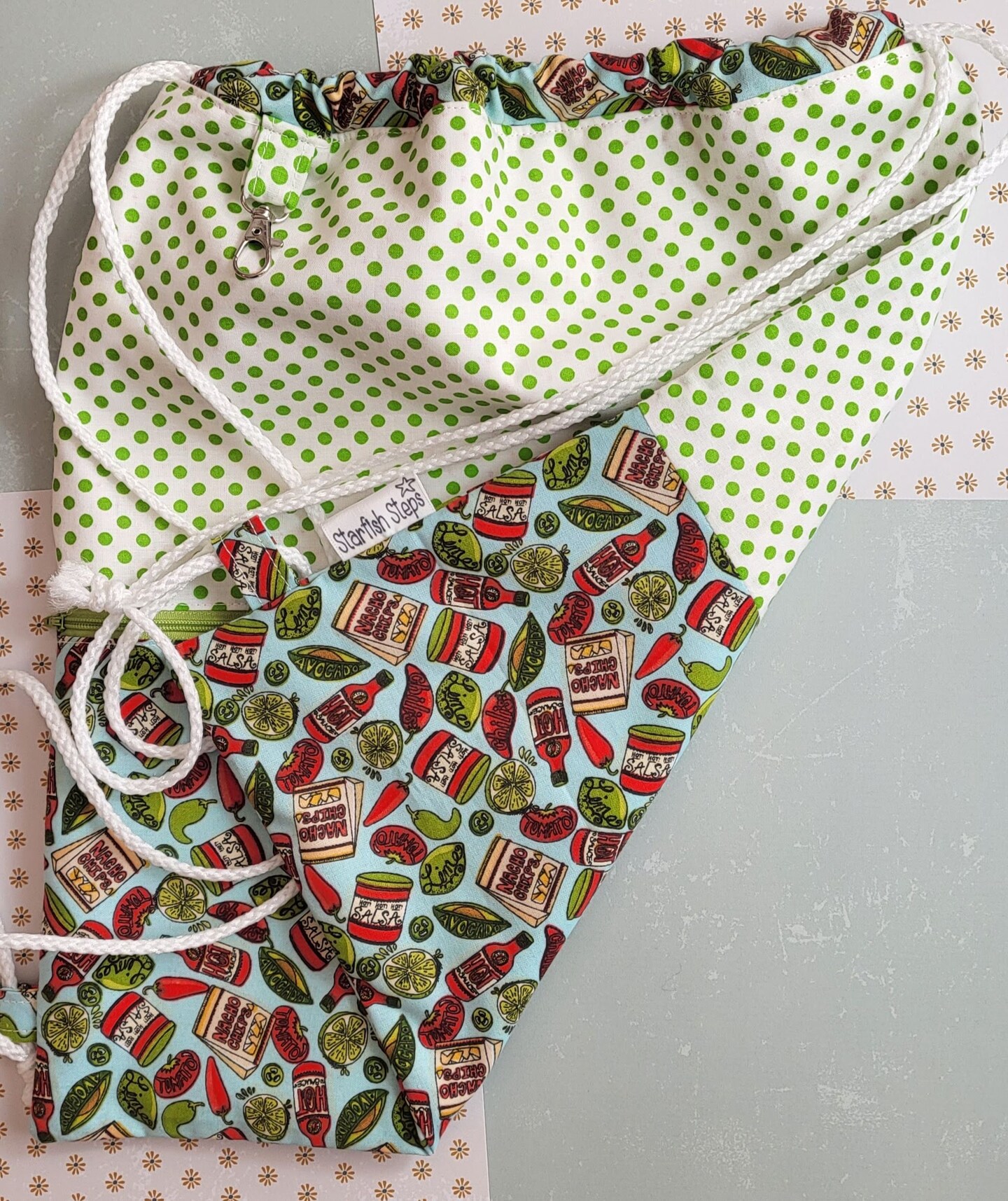 Drawstring Backpack Bag with Zipper Pocket, Avocado, Lime