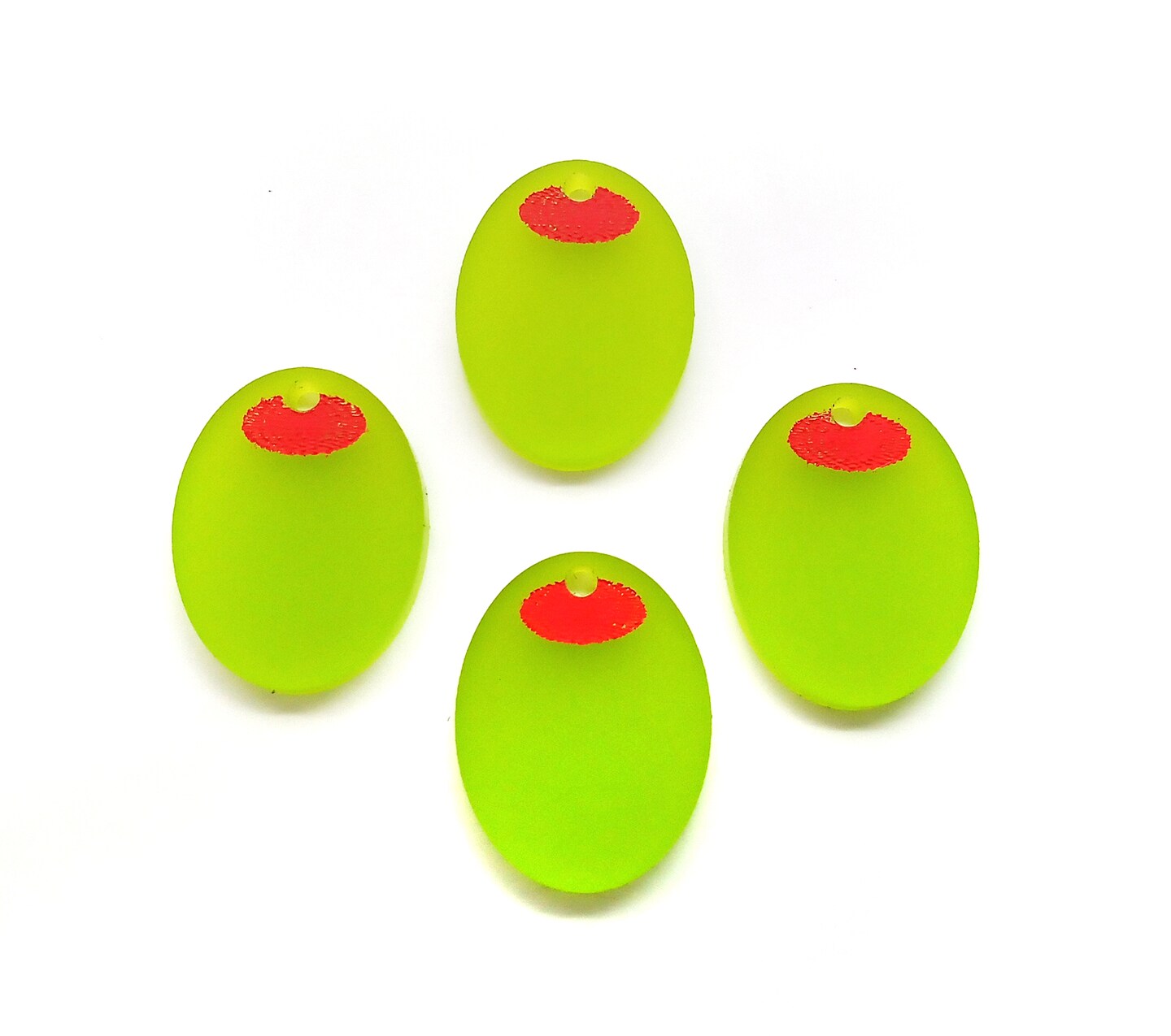 Little Olive Charms, 4 pieces, Acrylic Food Pendants, Green with Pimento, Adorabilities