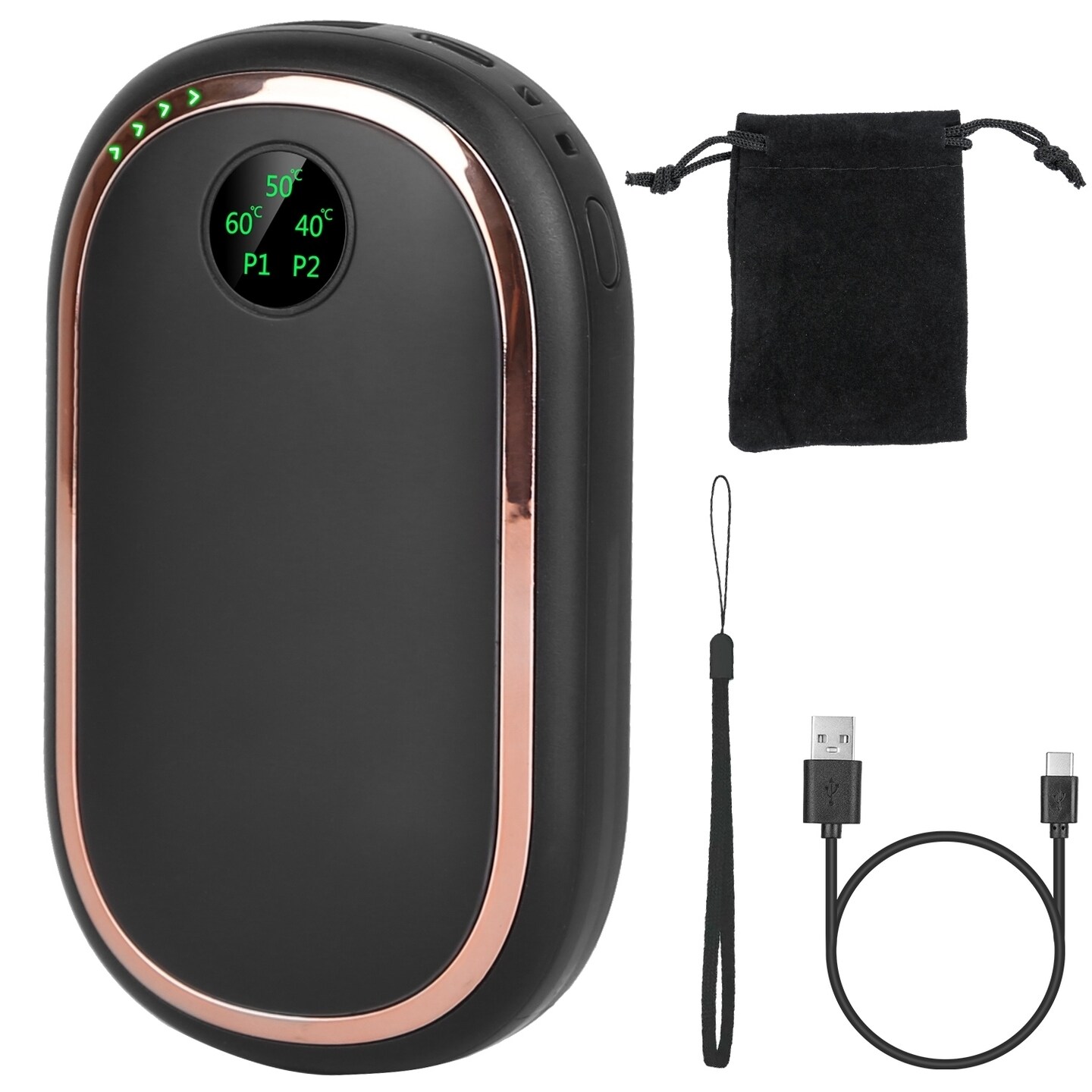 Rechargeable Hand Warmer Portable Electric Heater 6000Mah Battery Black
