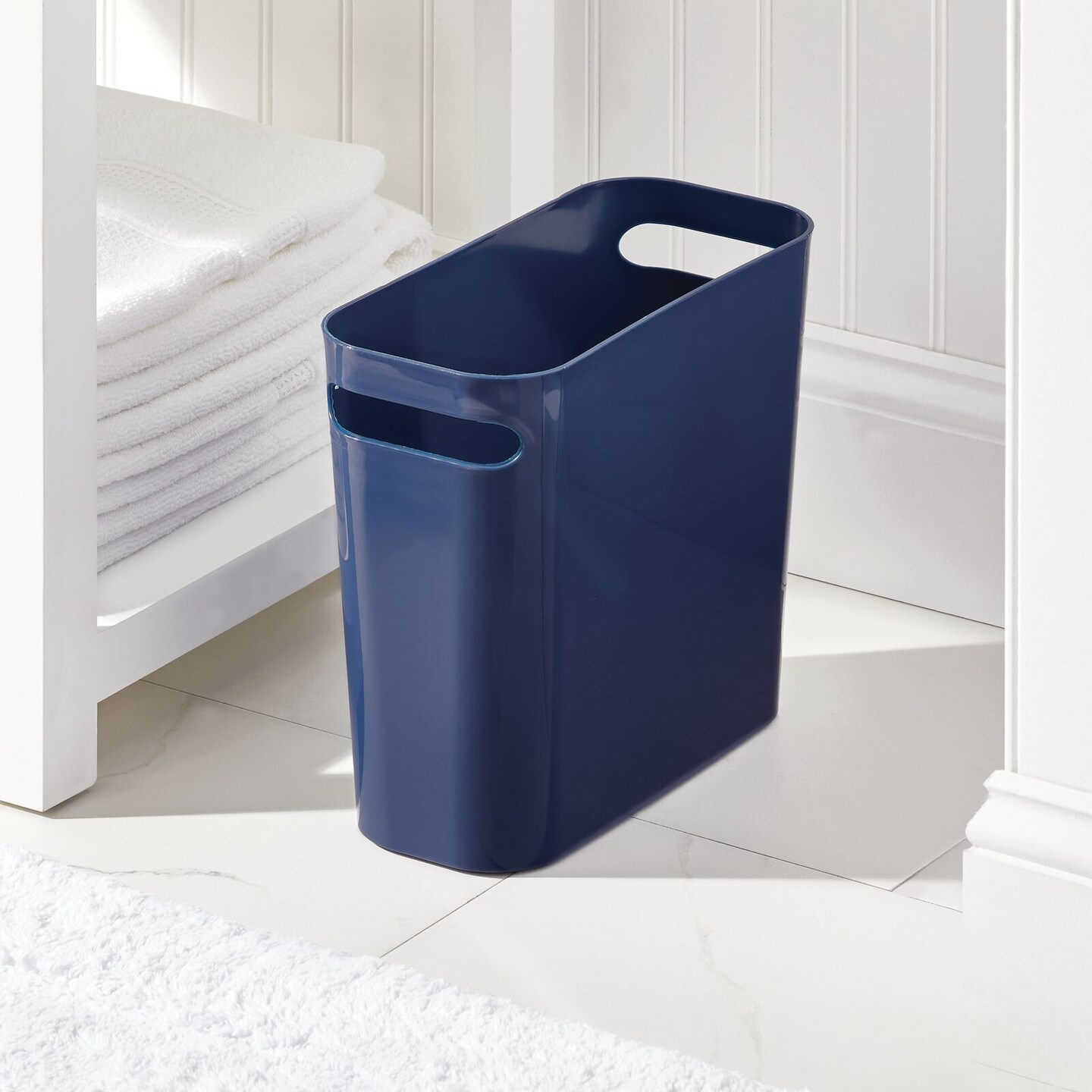 mDesign Slim Plastic Small Trash Can Wastebasket with Handles