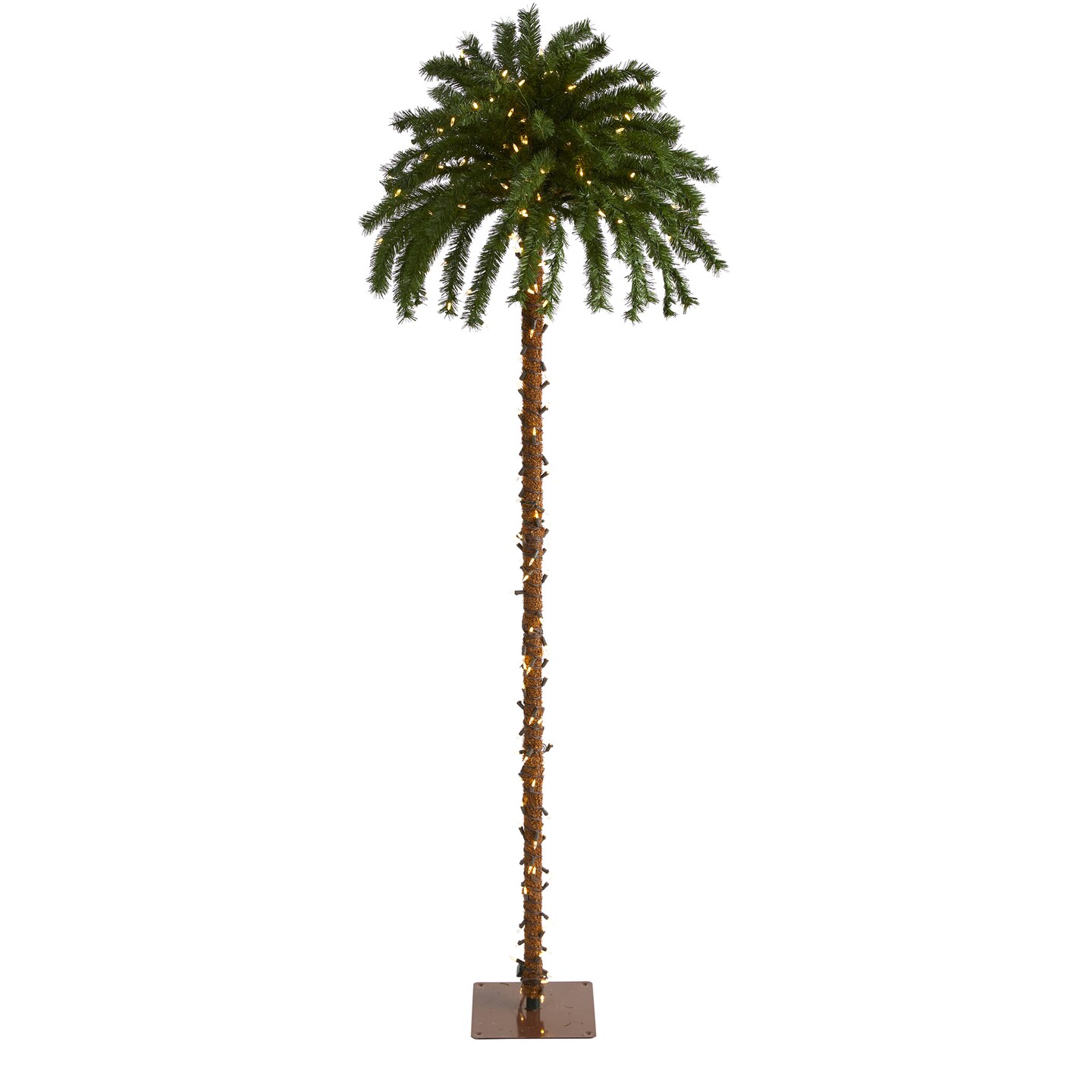 Nearly Natural 7&#x2019; Pre-Lit Palm Artificial Christmas Tree, Clear LED Lights
