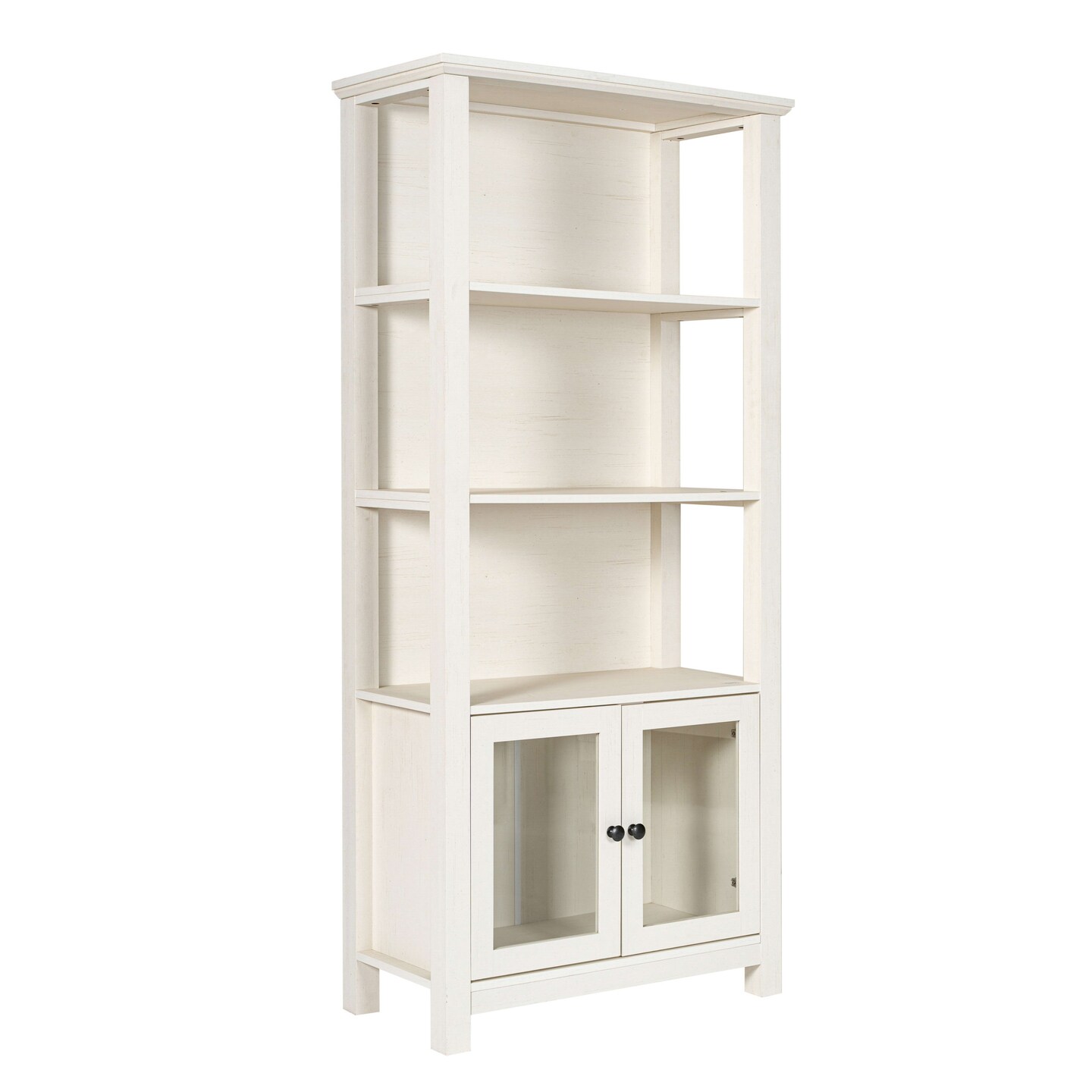 Merrick Lane Omaha Modern Farmhouse Storage Cabinet Bookcase, Glass Doors and Open Shelves