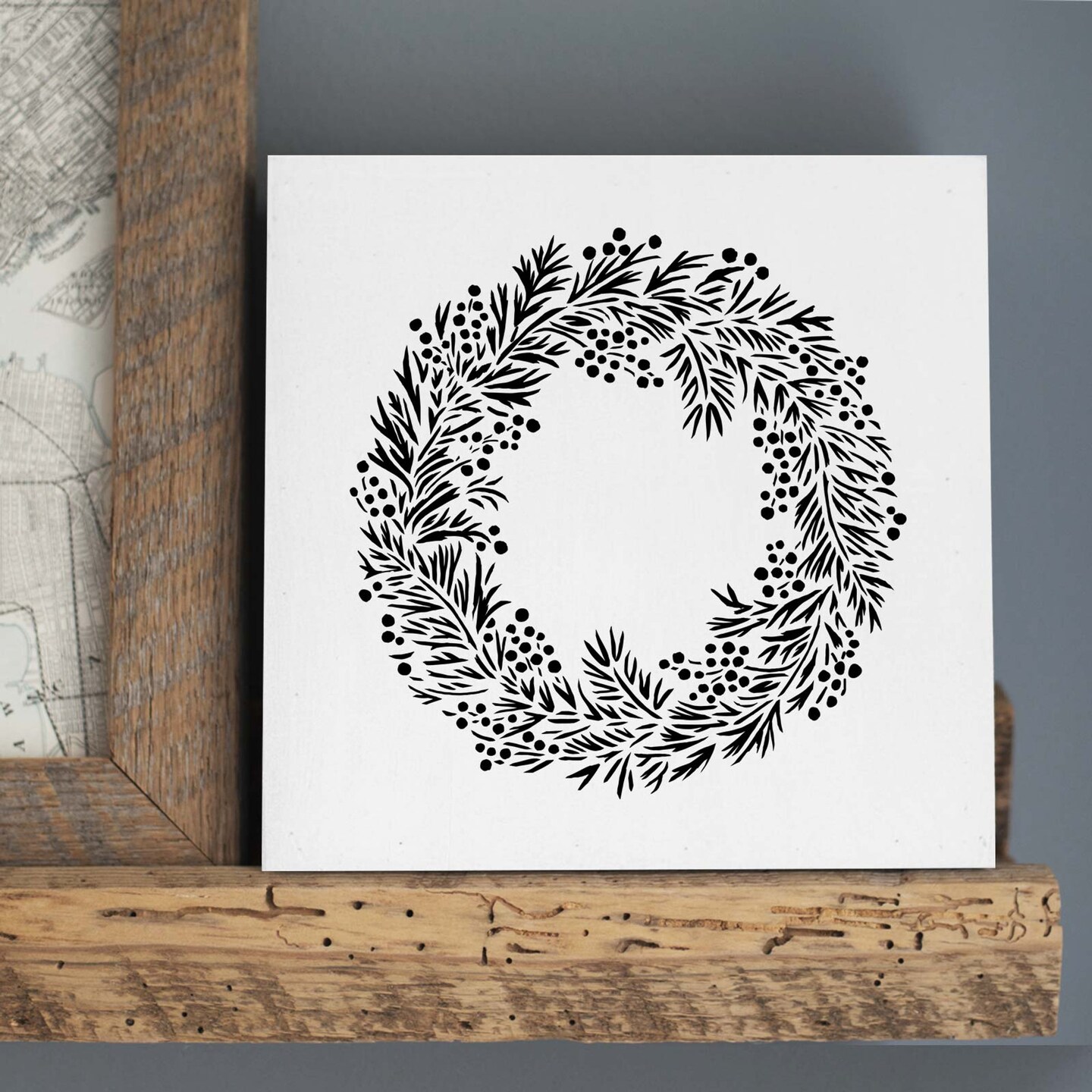 Holiday Wreath Embossing 12 x 12 Stencil | FS122 by Designer Stencils | Floral Stencils | Reusable Stencils for Painting on Wood, Wall, Tile, Canvas, Paper, Fabric, Furniture, Floor | Stencil for Home Makeover